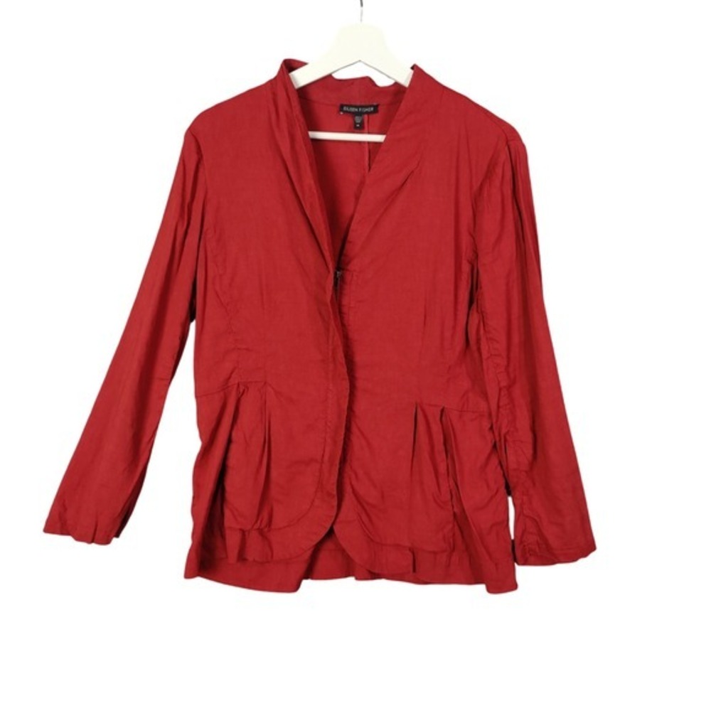 Eileen Fisher Womens Coastal Luxe Preppy Linen Blend Zip Jacket Blazer M Orange